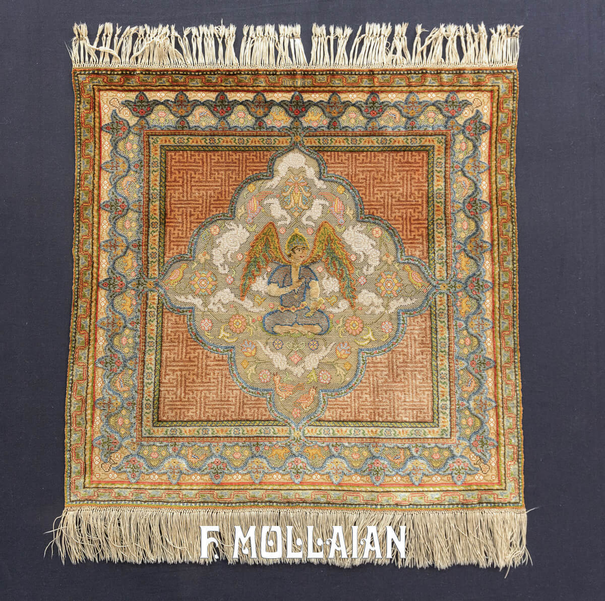 Qum Kapi Rug Angel Design Silk and Metal n°:101192